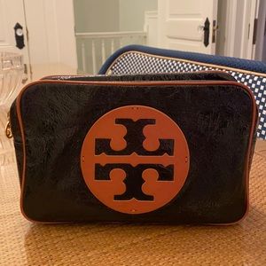 Tory Burch Large Cosmetic Bag Black and Tan